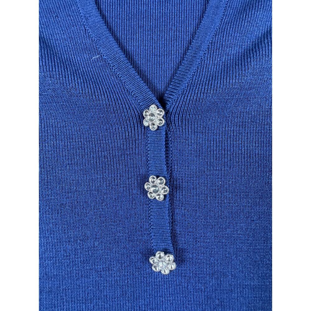 Talbots Silk Blend Jewel Button Sweater Royal Blue 3/4 Sleeve Size Medium - Picture 6 of 10